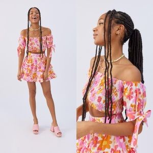 UO GLAMOROUS FLORAL TOP AND MINI SKIRT SET